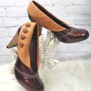 J. SHOES GENUINE PATENT LEATHER EMBROIDERED ROUND TOE SLIP-ON HEELS WOME…